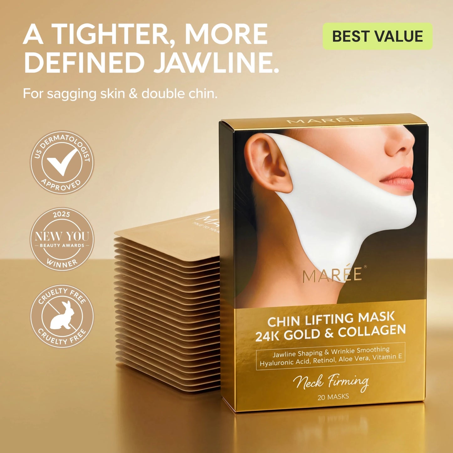 24K Gold V-Line Lifting Mask 20 PCS - Luvora