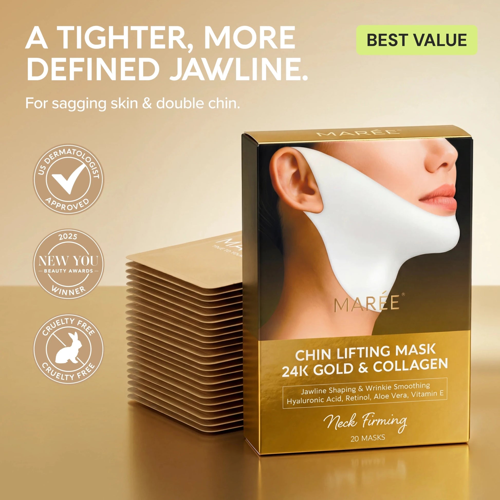 24K Gold V-Line Lifting Mask 20 PCS - Luvora
